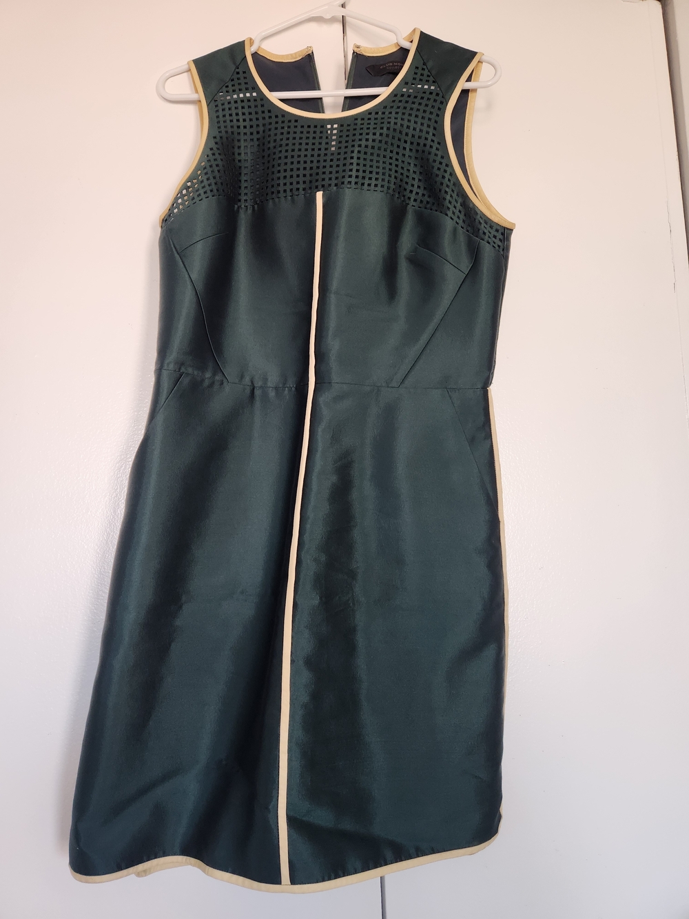 Club Monaco Dark Green Midi Dress with Cream Trim